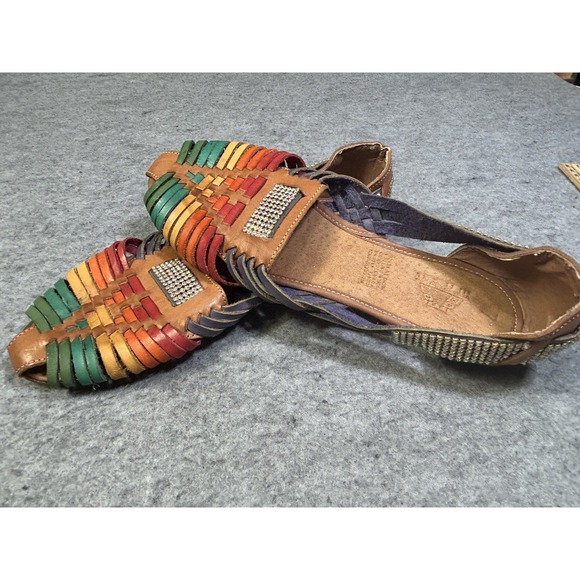 Rainbow Authentic MAYA Mexican Huaraches Leather Sandals Boho Rhinestone 9.5/10 - Picture 2 of 11